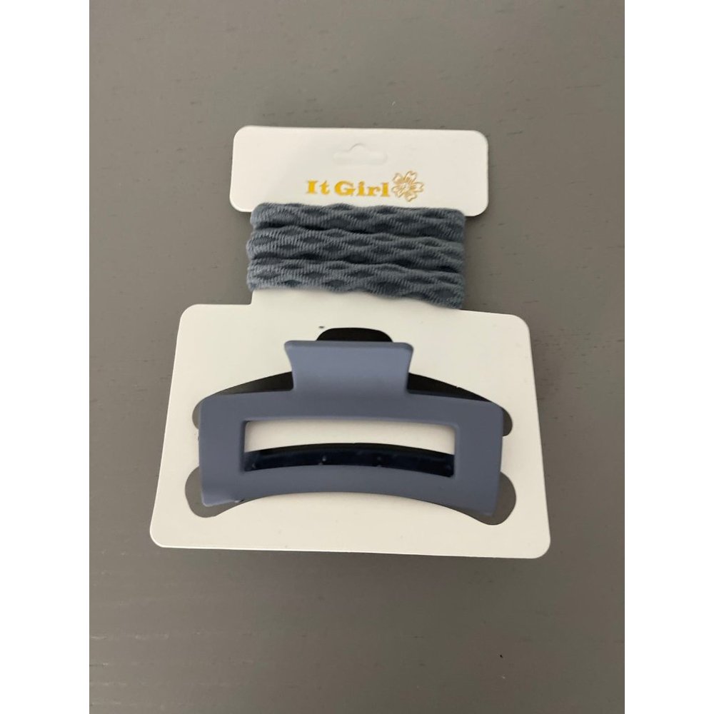 NEW HAIR CLIP SQUARE SHAPE WITH HAIR TIES COLOR  BLUE/ GREY SOFT MATTE